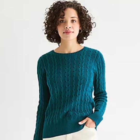 St. John's Bay Sweaters - St. John's Bay Teal Blue Cotton Cable Knit Sweater